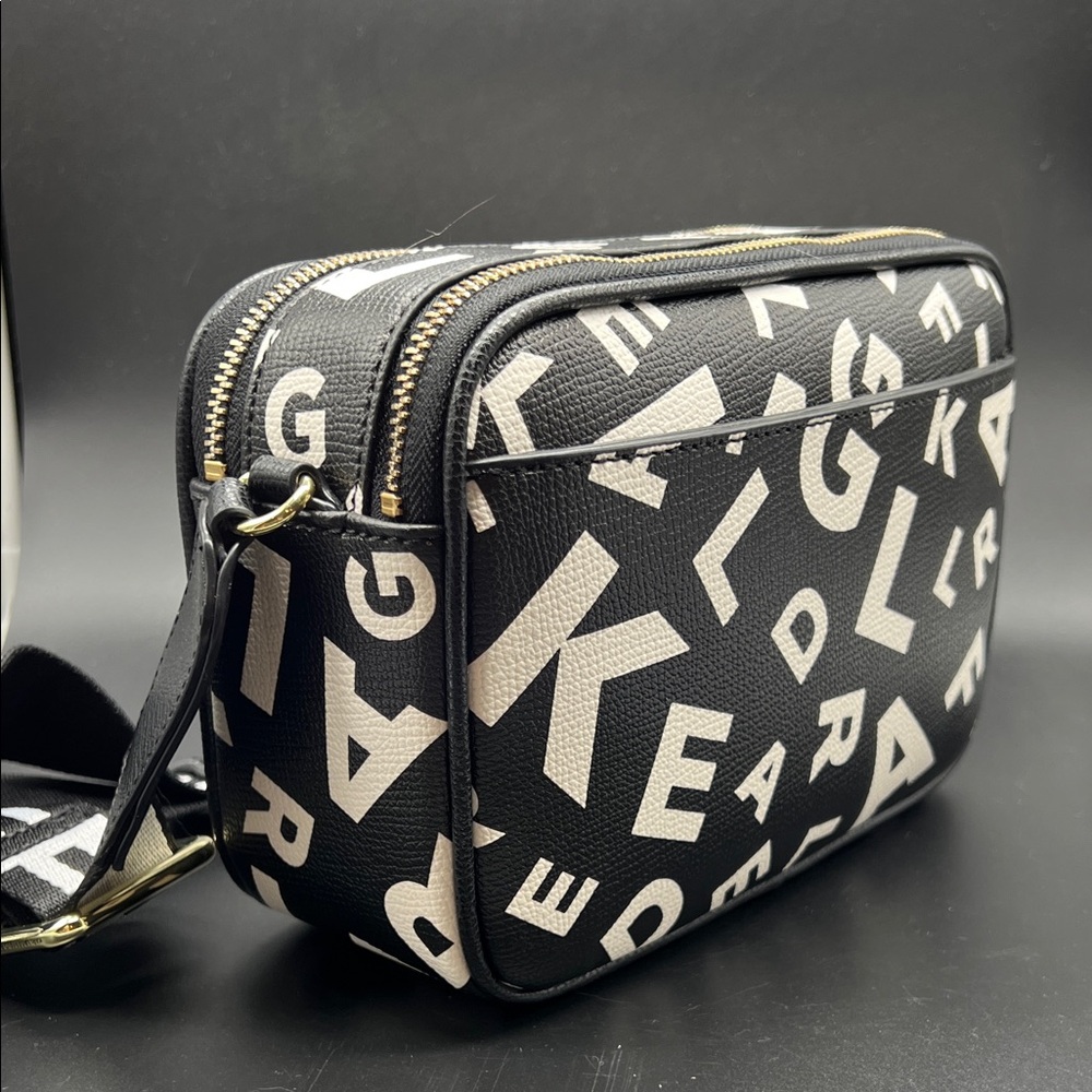 Karl Lagerfeld Black Crossbody Bag  Camera Bag with Multicolor Letters NEW - Picture 6 of 13